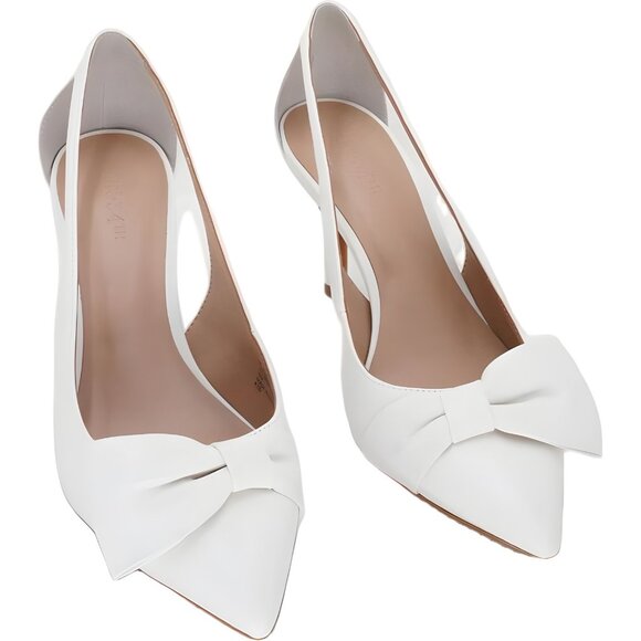 On 34th Elayne Cutout Bow Pumps White Pointed Toe Slingback US 8M EU 39 - Picture 1 of 6